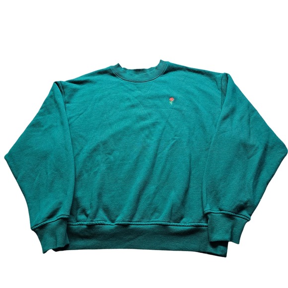 Victoria's Secret Tops - Victoria's Secret Rose Crewneck Sweatshirt Womens S Teal Green Fleece Pullover